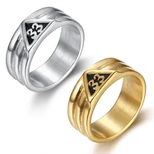 Mais recente Design Anéis Maçônicos De Ouro Freemason Aço Inoxidável 33 Graus Carta Maçônica Signet Band Rings