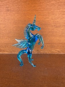 Handblown Glass <b>Unicorn</b> Figurine Blue Transparent Animal Theme Craft Art Decorative Collectible Handmade <b>Ornament</b> - Product Image 3