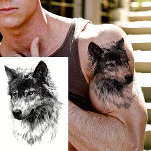 Tribal Wolf Temporary <b>Tattoo</b> Sticker Water Resistant Indian Style White <b>Paper</b> Body Art for Men - Product Image 1
