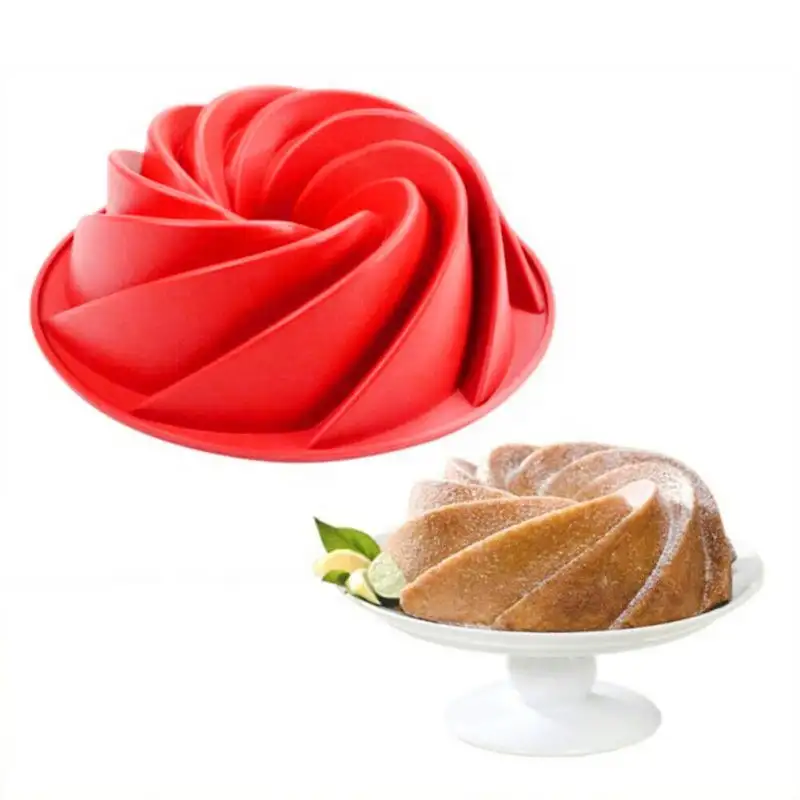 Loyang Kue Silikon Besar Bulat Roti Pie Flan Cetakan Tart Daun Bunga Spiral Bentuk Sarang Burung Nampan Panggang untuk Pesta Ulang Tahun DIY