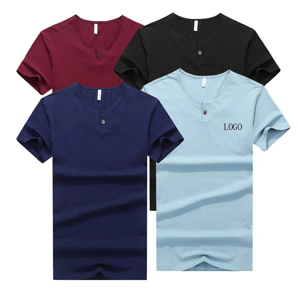 JL0606E OEM basic t-shirt 100% coton plus size men's t shirt button design short sleeve t shirt mini order 10