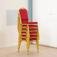 Chaises de Banquet Modernes Empilables Rouges pour Hôtels et Mariages, avec Structure en Fer et Tissu de Style Français pour Restaurant et Hall d'Accueil