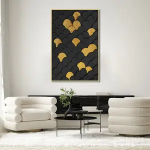 Hitam dan emas tahan air seni kanvas 100% lukisan tangan Modern lengkungan bergaris geometris dekorasi untuk ruang tamu