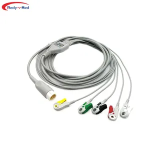 Самый популярный медицинский расходный кабель PH ecg кабель 5 свинец, защелка, 12 контактов