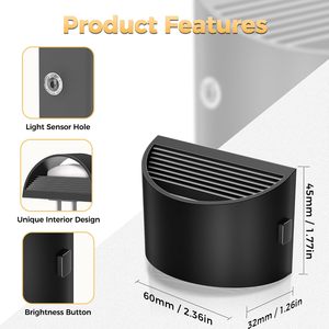 <b>Plug</b>-<b>in</b> Wall Lamp Style Night <b>Light</b> Semi-arc Black Shell Dimmable <b>Light</b> <b>Sensor</b> Induction Lamp For Corridor Bedside Home Lighting - Product Image 4