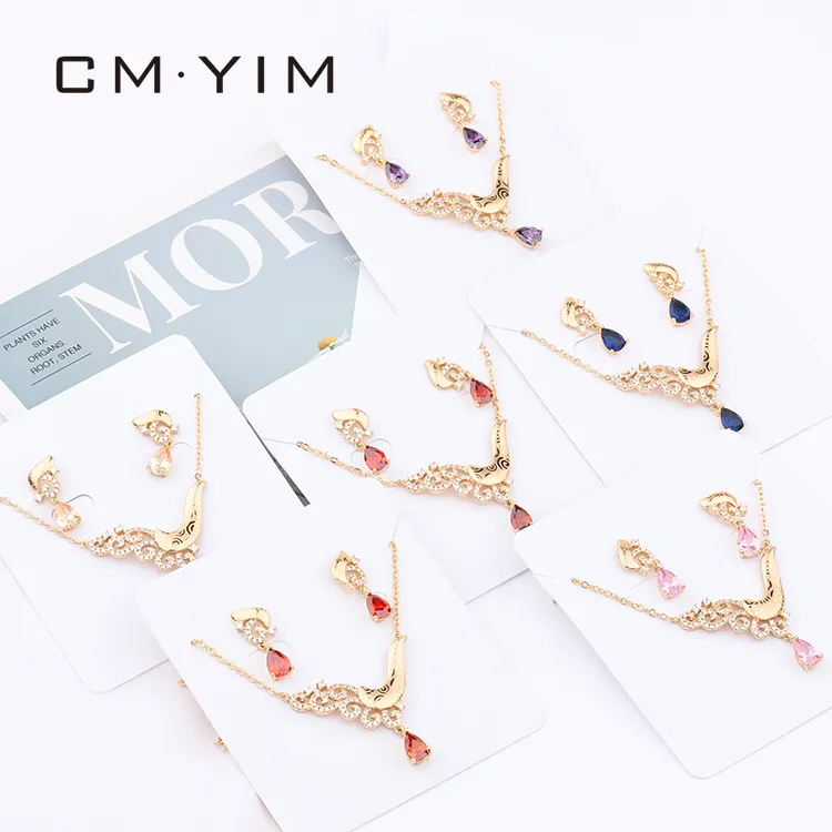 CM YIM Exquisite goldplated earrings necklace pendant fashion style zircon jewelry set multi color optional