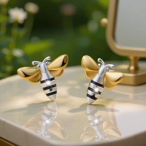 E2243 Orecchini a forma di insetto in oro bianco per donna, graziosi orecchini placcati in lega, gioielli alla moda - Product Image 2