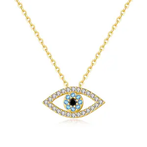 2023 New Wholesale 925 Sterling Silver Custom 18K Gold Plated Necklace Blue Evil Eyes Devil Eye Necklace