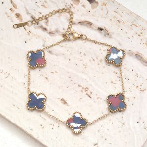 <span class=keywords><strong>Bracelet</strong></span> en acier inoxydable dégradé motif fleur de prunier et trèfle pour femme, bijou de luxe porte-bonheur, emballage coffret cadeau - Product Image 5