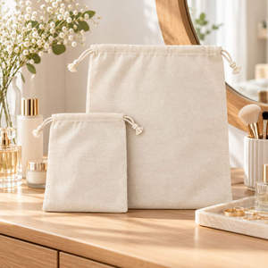 Sacs de rangement en coton et lin avec cordon de serrage, beige naturel, pochette carrée, organisateur, emballage cadeau pour bijoux et cosmétiques - Product Image 2