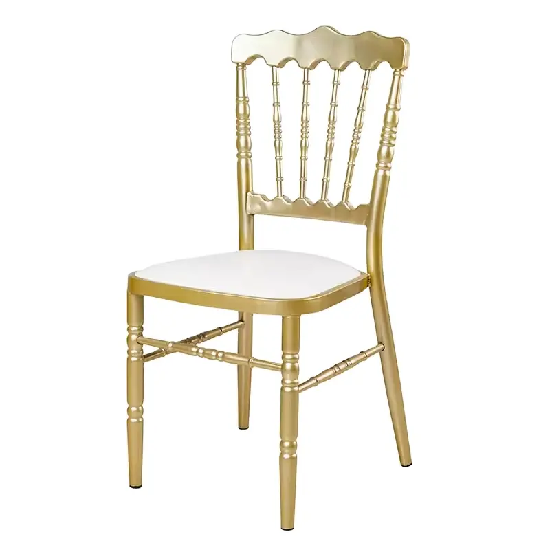 Tiffany Stacked Metal Gold Wedding Chairs with Cushion for Hotels