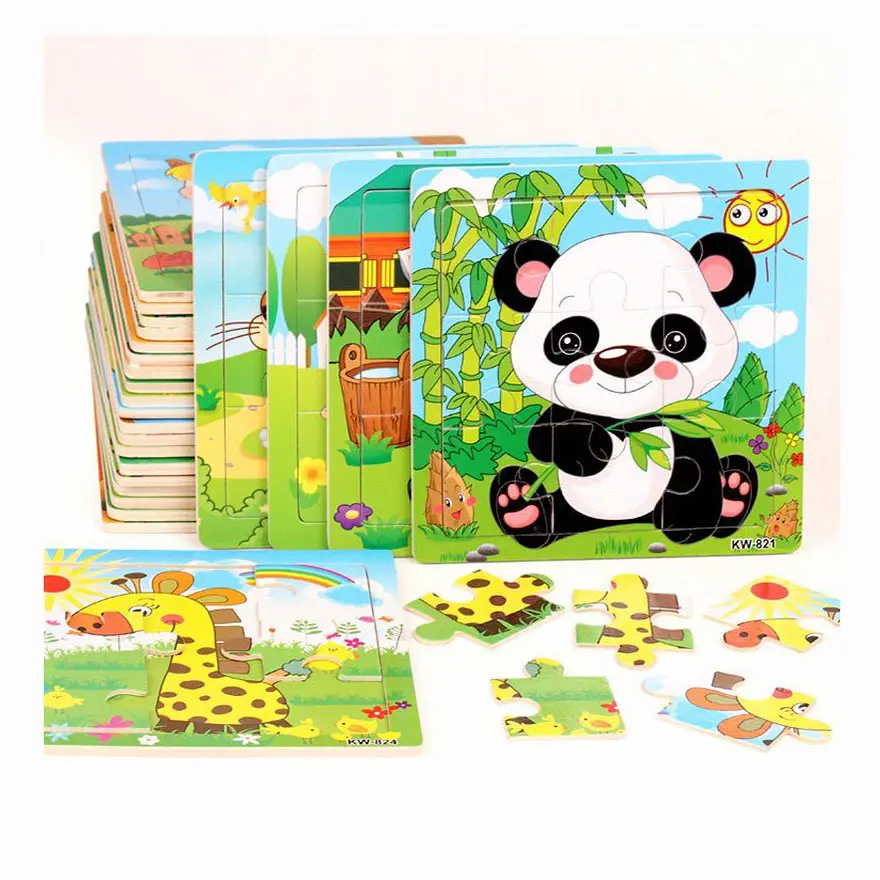 Nouveau Cadeaux spécial Bébé bébé Intelligence Développement 9pcs Animal En Bois Brique Puzzle Jouet Classique