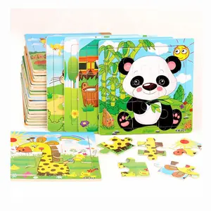 New Gifts special Baby Toddler Intelligence Development 9pcs Animal Wooden Brick Puzzle Toy Classic
