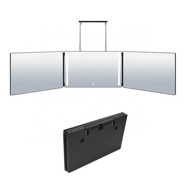 Top Seller 3 Way Self Hair Cutting Tool LED Tri-fold Makeup Mirror with Height Adjustable Make up