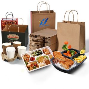 Kraft Paper Bags for Food Takeaway Pizza & Milk <b>Packaging</b> Recyclable Handle Gift Bags with Custom <b>Labeling</b> Printing - Product Image 1