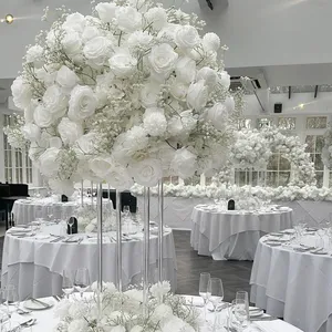 Hochzeits dekoration liefert gefälschte Babys Atem künstliche weiße Rose Blumen Ball Mittelstücke Mittel tisch Design