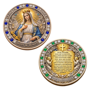 Vente en gros 2026 Pièce de monnaie en fer plaqué personnalisée Nouvelle Religion 2D Reine du Ciel Prière du Seigneur Cadeau - Product Image 2