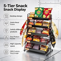 Présentoir de Comptoir en Métal Moderne Personnalisé pour Magasin de Proximité avec Panier et Clip Latéral pour Snacks, Chips et Bonbons