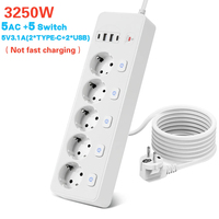 Prise multiple intelligente PUJIMAX 5 prises avec protection contre les surtensions allemande, rallonge avec 2 USB + 2 chargeurs de type C, prise EU