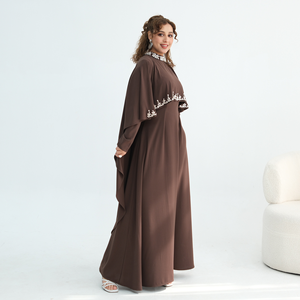 LEDUO ODM Customized Spring Elegant Vintage Women Luxury Beaded Embroidery Slim Fit Ankle Length Cape Sleeve <b>Eid</b> Abaya - Product Image 2