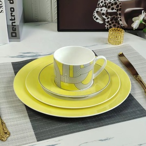 Hot Sale 4pcs Nordic Luxury Yellow Runway Restaurant Set Ceramic Plate with Gift <b>Box</b> - Product Image 1