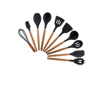 أدوات مطبخ سيليكون بمقبض خشبي أبيض كريمي، ملعقة طهي غير لاصقة بالجملة، أدوات مطبخ OEM ODM - Product Image 6