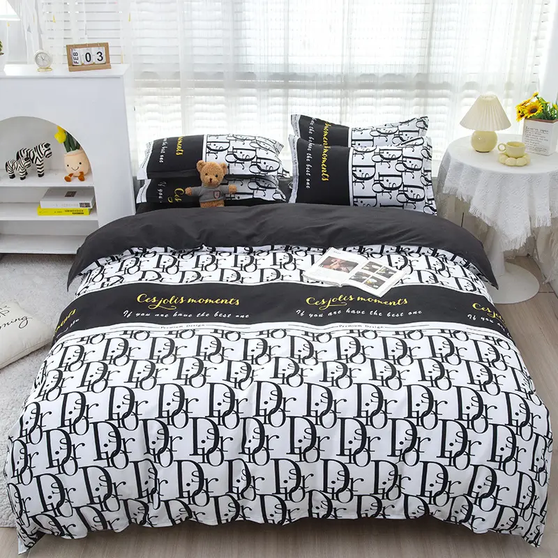 Hot Sale Bedding Set 4pcs Autumn Minimalist Pattern Microfiber Brushed Warm Duvet Cover Set Bed Cover Bed Sheets Set