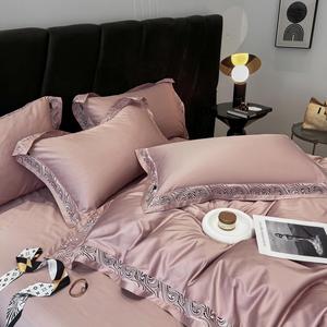 Thiết Kế Thanh Lịch Kích Thước Đầy Đủ Ren 4Pcs Nhà Dệt May Màu Hồng Ren Vỏ Gối Bông Comforter Bìa Bộ Đồ Giường Đặt - Product Image 2