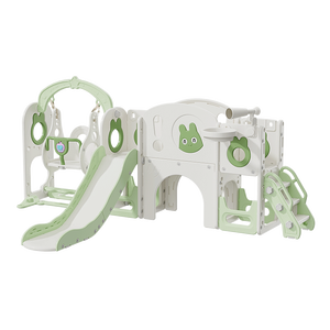 Set da Gioco per Bambini con Scivolo e Arrampicata <span class=keywords><strong>a</strong></span> Forma di Coniglietto, per Interni ed Esterni, Ecologico, con Canestro da Basket e Altalena per Asilo e Giardino - Product Image 1