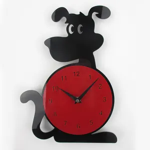 कार्टून कुत्ता आकार एक्रिलिक दीवार घड़ी फैशन डी प्रभाव सजावटी दीवार घड़ी Horloge Murale कला घड़ी