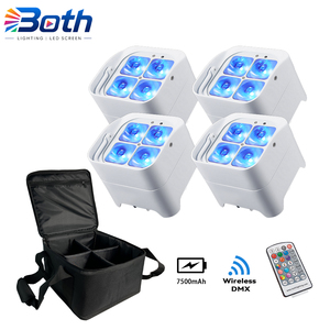 ไฟ LED Uplight กันน้ำระดับมืออาชีพ 4 ชิ้น พร้อมกระเป๋า  IP65 4x18W RGBWA UV ไร้สาย ใช้แบตเตอรี่ สำหรับงานแต่งงาน - Product Image 1