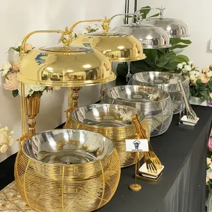 Recipiente para Calentar Comida de Acero Inoxidable de 9L, Clásico y de Lujo, con Soporte, para Catering y Buffet en Hoteles Modernos - Product Image 1