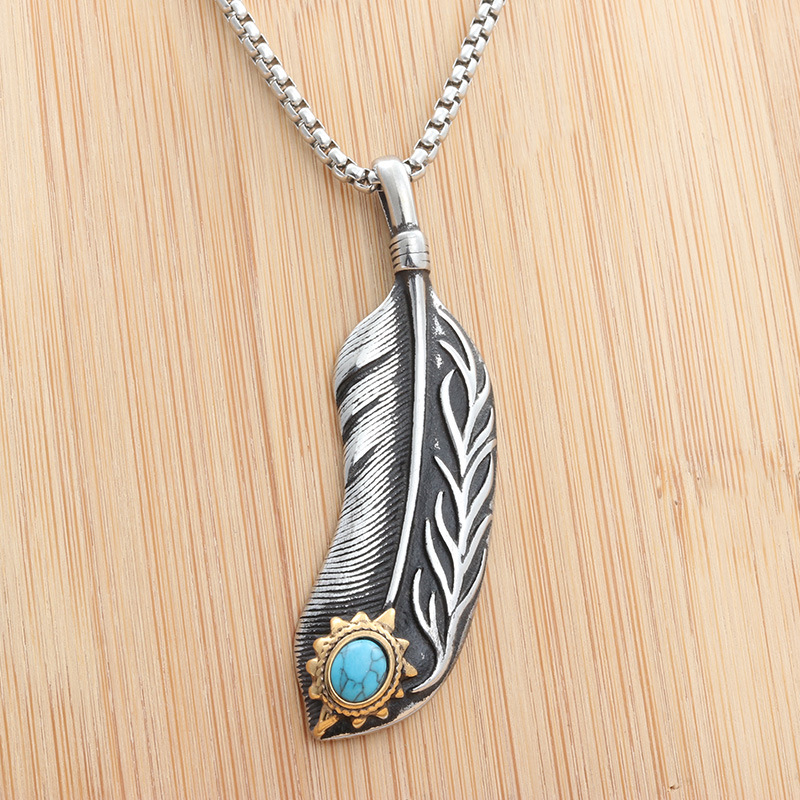 Pendentif en argent turquoise avec une chaîne de perles carrées de 3,0*60 cm