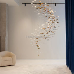 Đèn chùm Project <span class=keywords><strong>Chandelier</strong></span> màu trắng vàng, hình lá, kiểu hiện đại, lớn, dành cho cầu thang, làm thủ công bằng thủy tinh thổi, thiết kế nghệ thuật. - Product Image 5
