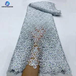 Sinya Guipure Cordon Dentelle Tissus Pour Femmes Broderie Africaine Broderie Fleur Avec Paillettes Dentelle Dentelle Sèche