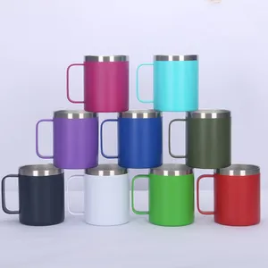 12/14/16/24oz Double Wall Stainless Steel Vacuum Cup Thermal Travel Coffee Mug Insulated Beer Coffee Tumbler With Handle Lid