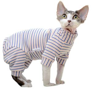 Klassisches gestreiftes Winter-Sweatshirt für haarlose Katzen Elastic Velvet Belly Protection Vierbeinige Katzen kleidung Elastic Christmas - Product Image 4