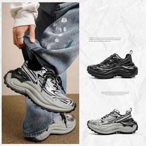 Zapatillas deportivas casuales de estilo para parejas, con aumento de altura, transpirables, de malla, con cordones, suela gruesa de goma resistente al desgaste - Product Image 3