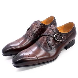 Chaussures en cuir pour hommes, classiques et luxueuses, à motif d'autruche, avec boucles réglables, pour les soirées, chaussures habillées et richelieu pour hommes - Product Image 5