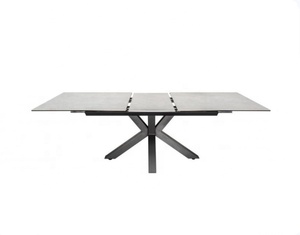 Pintura con revestimiento <span class=keywords><strong>de</strong></span> polvo negro italiano, patas cruzadas, mesa <span class=keywords><strong>de</strong></span> comedor, dos extensiones, Panel deslizante, cerámica <span class=keywords><strong>de</strong></span> color hormigón, Metal moderno - Product Image 4