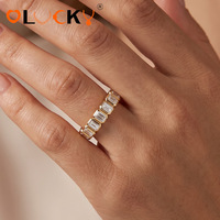 Bague Éternité Personnalisée LUCKYJIU en Zirconium Cubique Taille Émeraude, Acier Inoxydable Plaqué Or 18K PVD, Bijoux Étanche, Vente en Gros OEM ODM pour Marques Mondiales