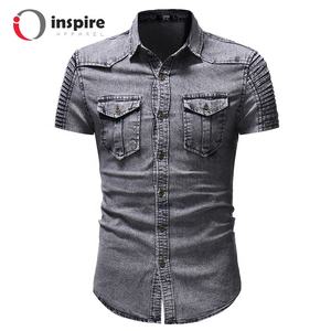 Camisas vaqueras de manga larga de mezclilla con estilo, ajustadas e informales, a la moda, en blanco, de Inspire Apparel - Product Image 3
