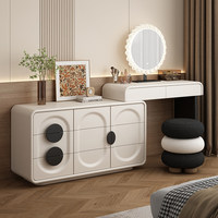 Table de toilette de luxe moderne style crème avec tiroir intégré en bois massif, meuble de maquillage sophistiqué BTDT060 pour la maison