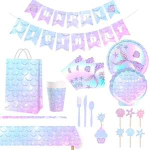 DAMAI - Juego de Platos, Cucharas, Tenedores y Cuchillos de Papel para Fiesta de Sirenas, Platos de Papel para Fiestas Temáticas Submarinas y Cumpleaños - Product Image 1