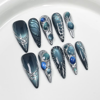 Patchs d'ongles longs et pointus de style français, 100% faits à la main, sculptés en 3D, de luxe, très demandés, faux ongles artificiels, 10 pièces/ensemble