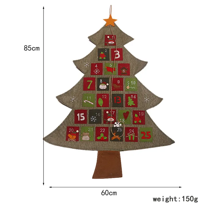 2023 Hot Sales Calendar Tee Hanging Snowflake Christmas Decoration For Kids Linen Calendar Wall Tree