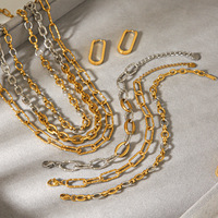Ensemble collier et bracelet chaîne bicolore fait main en acier inoxydable 316L plaqué or PVD 18K, étanche, toutes occasions, vente en gros