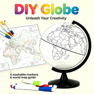 Globe à colorier soi-même pour enfants, globe terrestre <span class=keywords><strong>vierge</strong></span> avec 4 marqueurs lavables et guide cartographique, jouet éducatif pour l'apprentissage de la géographie - Product Image 1