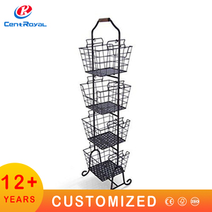 Tùy chỉnh siêu thị màu đen kim loại cán Rack hiển thị với lưới giỏ 4 Tier bán lẻ đứng cho hàng hóa Showcase - Product Image 4