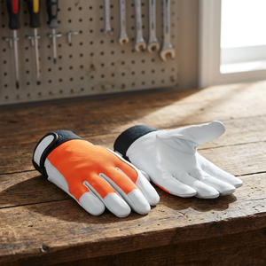 Guantes de Trabajo de Cuero Resistentes con Palma Naranja, Puntas de los Dedos Antideslizantes, Muñequera Elástica, Guantes de Seguridad de Uso General - Product Image 3